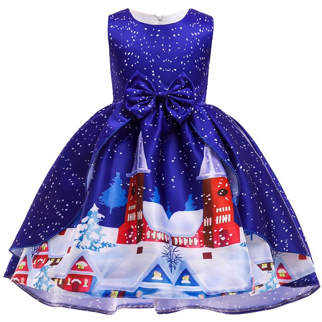 Robe de Noël pour Filles Bébé Enfants Filles Robe de Noël Père Noël Imprimé Robe Princesse
