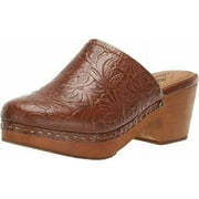Women Patricia Nash Brown Tooled Floral Leather Laura Slip On Mule Clog 6 B4HP