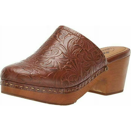 Women Patricia Nash Brown Tooled Floral Leather Laura Slip On Mule Clog 6 B4HP