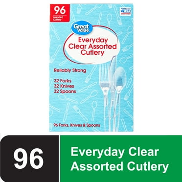 Great Value Premium Clear Disposable Plastic Assorted Cutlery, 96 Count - Perfect for Everyday Use