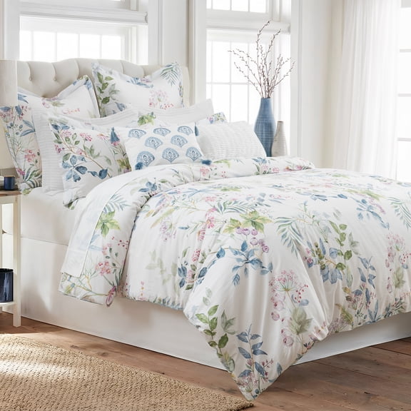 Levtex Home – Seraphine Blooms Comforter Set – Full/Queen Comforter (90x94in) and 2 Standard Shams (20x26in) – Floral Botanical – White – Cotton Sateen – Polyester Fill