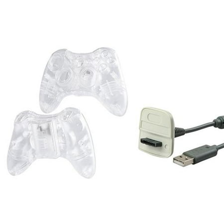 Insten Crystal Shell Case Cover+USB Charging Cable Cord For Xbox 360 Wireless Controller