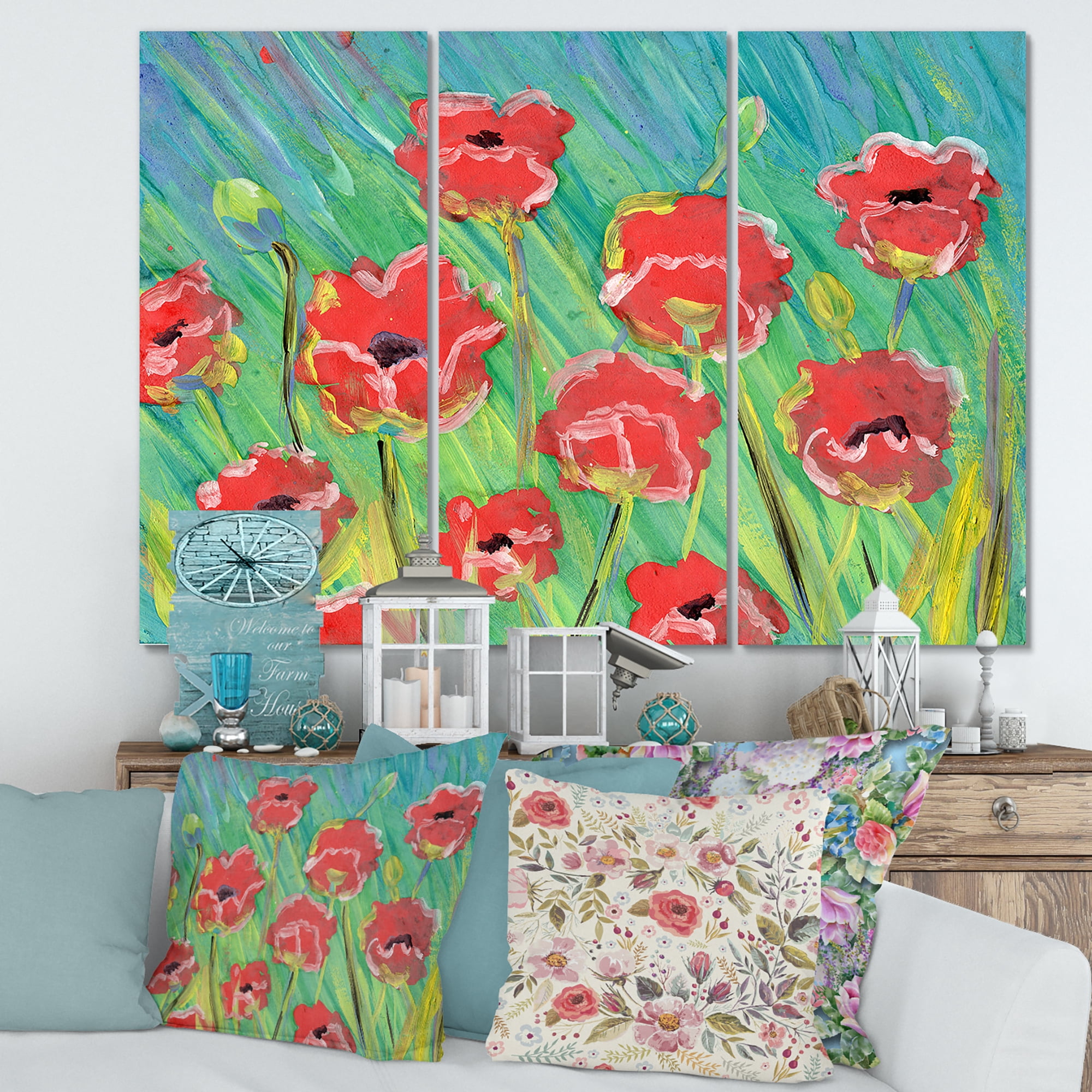Gouache Of Blooming Red Poppies 28 in x 36 in Painting Canvas Art Print, by Designart