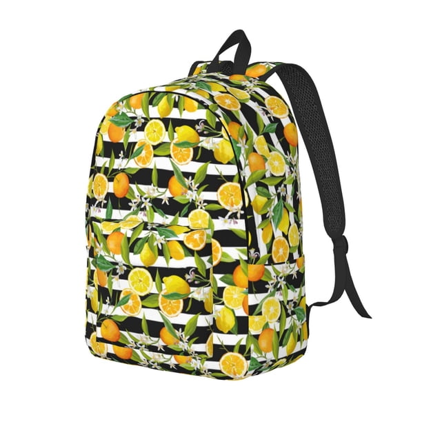 Disketp Orange and Lemon print Canvas Backpack Lightweight Travel Daypack Student Rucksack Laptop Backpack-
