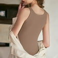 thumbnail image 5 of Ribbed Cotton Tank Top with Built in Bra for Women Shelf Bra Camisole Tops Workout Tops Cami Bra Padded Tank Top Sports Bras Light Brown L, 5 of 6