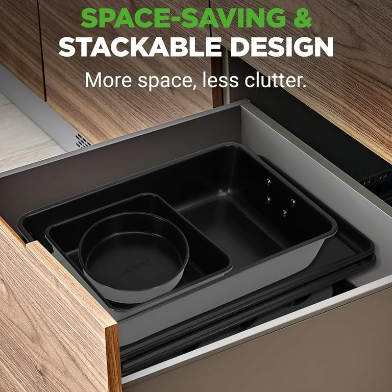 8-Piece Nonstick Bakeware Set - Non Toxic Carbon Steel Baking Trays with Cookies Sheet, Muffin, Loaf, Cake & Round Pan - Easy to Clean & Oven Safe