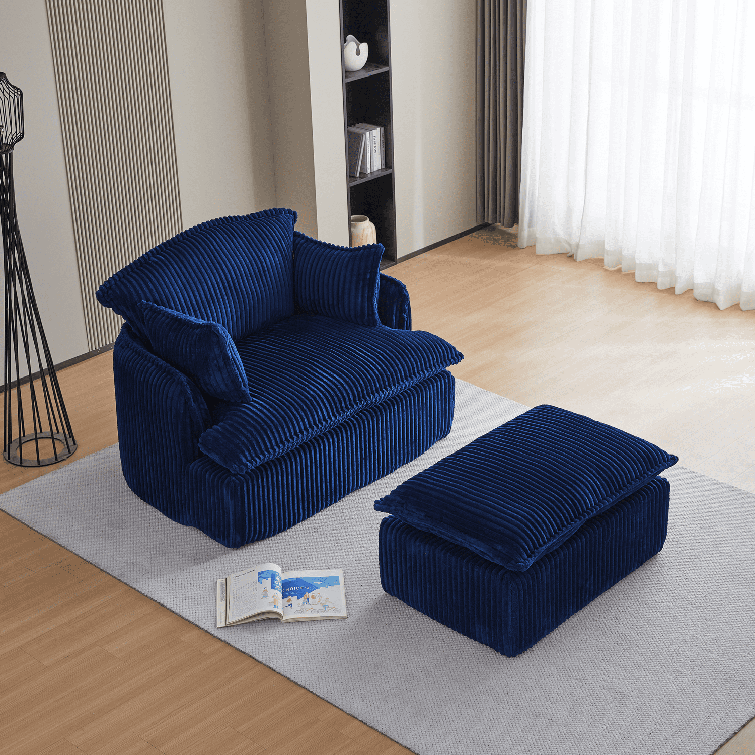 Gewnee Convertible Corduroy Armchair with Ottoman - Modern Compressed for Small Spaces, Living Room