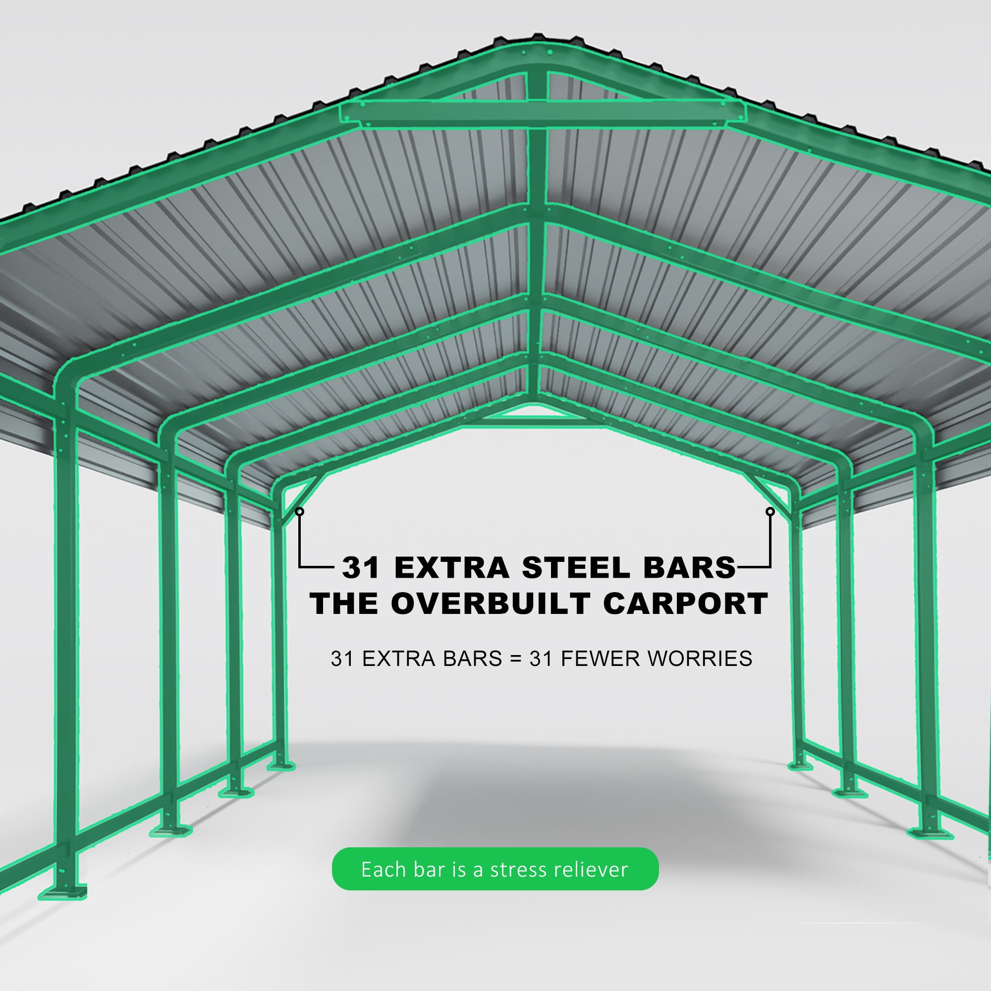 PABIMIA 12x20 FT Heavy-Duty Galvanized Steel Carport, Outdoor Metal Shelter for Cars, Trucks & Boats, Black