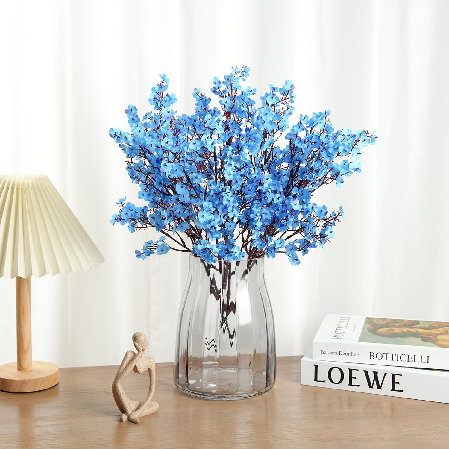 8Pcs Artificial Flowers Fake Babys Breath Bouquet,Blue Fake Flowers Plants Decor Silk Flower Bulk for Vase Spring Home Wedding Indoor Outdoor Table Party Decorations