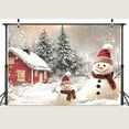 thumbnail image 3 of Winter Christmas Snowman Backdrop Photography - Rustic Xmas Cabin Background Snowy Forest Pine Tree Portrait Photobooth Party Banner Photo Studio Props for Holiday New Year Party Supplies 10X8FT, 3 of 5