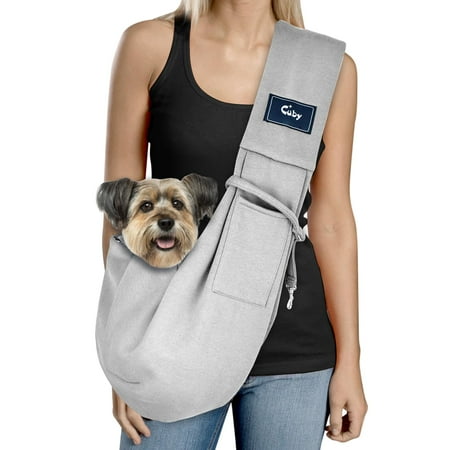 CUBY Dog and Cat Sling Carrier ATT1- Hands Free Reversible Pet Papoose Bag - Soft Pouch and Tote Design - Suitable for Puppy  Small Dogs Cats Outdoor (Classic Grey)