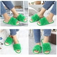 thumbnail image 5 of Women's Fuzzy Faux Fur Slippers Flat Spa Slides Open Toe Cozy Memory Foam Slip On House Slippers Green-7, 5 of 7