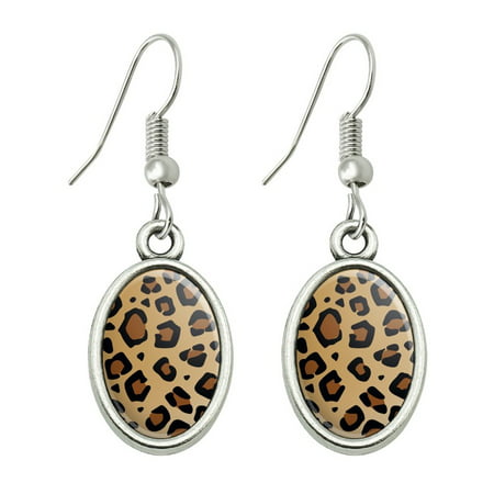 Leopard Print Animal Spots Novelty Dangling Drop Oval Charm Earrings