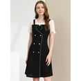 thumbnail image 2 of INSPIRE CHIC Women's Contrast Chiffon Short Sleeve Button Decor Dress Black S, 2 of 6