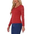 thumbnail image 4 of INSPIRE CHIC Valentine's Day Women's Floral Lace Top V-Neck Long Sleeve Lace Scalloped Trim Blouse XS Red, 4 of 6