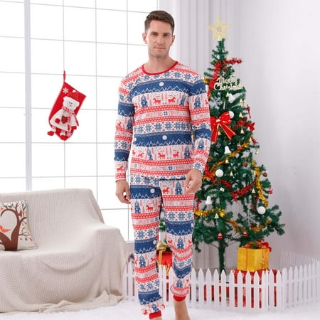 

Azrian Deals Parent-Child Warm Christmas Set Print Home Wear Pajamas Two-Piece Dad Set Clearance