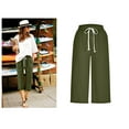 thumbnail image 6 of REALiKUN Womens Capri Pants Drawstring Elastic Waist Linen Pant Straight Wide Leg Cropped Pants Trouser with Pockets, 6 of 6