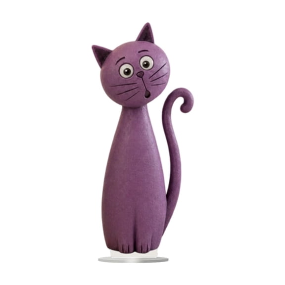 Christmas Acrylic 2D Ornament 20x5cm, Cute Sitting Cat Figure with Resin Base, Trendy Home Decor for Shelf Desk Mantel
