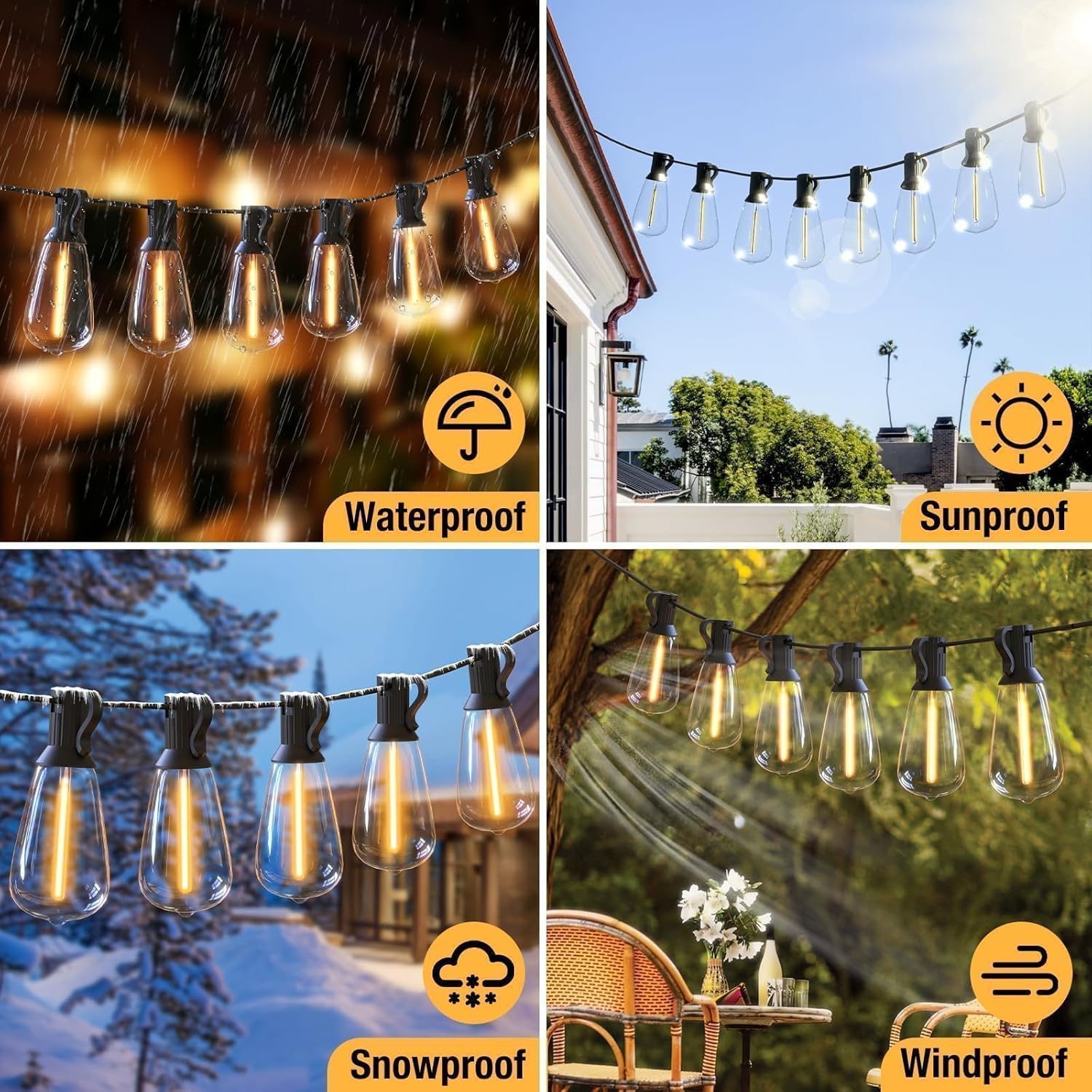 55FT LED Outdoor String Lights with Dimmer, Waterproof Patio Lights with ST38 Vintage Edison Bulbs, Warm White Outside Hanging Light with Timer for Yard Gazebo Party
