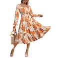 thumbnail image 1 of Vestido largo sencillo para mujer, estilo bohemio, floral, manga larga, naranja, 1 of 5