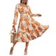 thumbnail image 1 of Vestido largo sencillo para mujer, estilo bohemio, floral, manga larga, naranja, 1 of 5