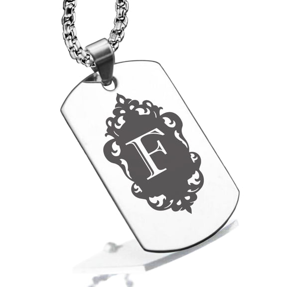 Stainless Steel Alphabet Letter F initial Dog Tag Pendant Necklace