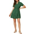thumbnail image 5 of Allegra K Women's Button Down Ruffle Collar Neck Short Sleeve Above Knee Shirt Dress, 5 of 6