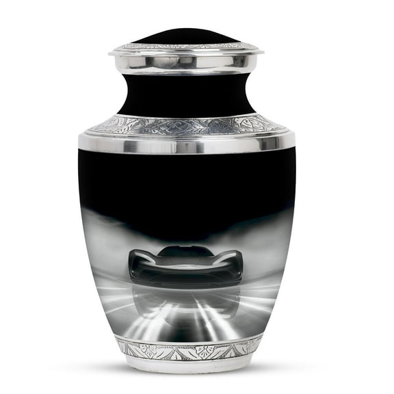 KARYLIZ Black Racer Car Urn for Ashes - Large Urns for Ashes Adult Male - Cremation Urn for Human Ashes - Memorial Urns for Human Ashes Adult Man - Decorative Funeral Urns Adult Female 10 Inch