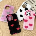 thumbnail image 6 of Feishell for iPhone 13 Cute Fluffy Case with Hearts Pattern, for Women Girls, Luxury Fluffy Furry Plush Soft Flexible Silicone TPU Anti-Drop Shockproof Protective Phone Case,Black, 6 of 6