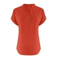 thumbnail image 5 of Women Plus Size Tops Sawvnm Women's Fashion Solid Button Shirt Female V-Neck Loose T-shirt Blouse Orange 3XL, 5 of 6