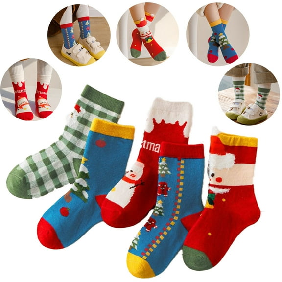 5Pairs Christmas Children Socks, Kids Warm Socks, Boys Girls Toddler Winter Autumn Socks