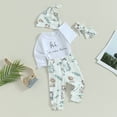 thumbnail image 2 of Coming Home Outfits for Newborn Baby Girl Boy I'm New Here Long Sleeve Onesie Romper+Pants Hat Headband Set, 2 of 7