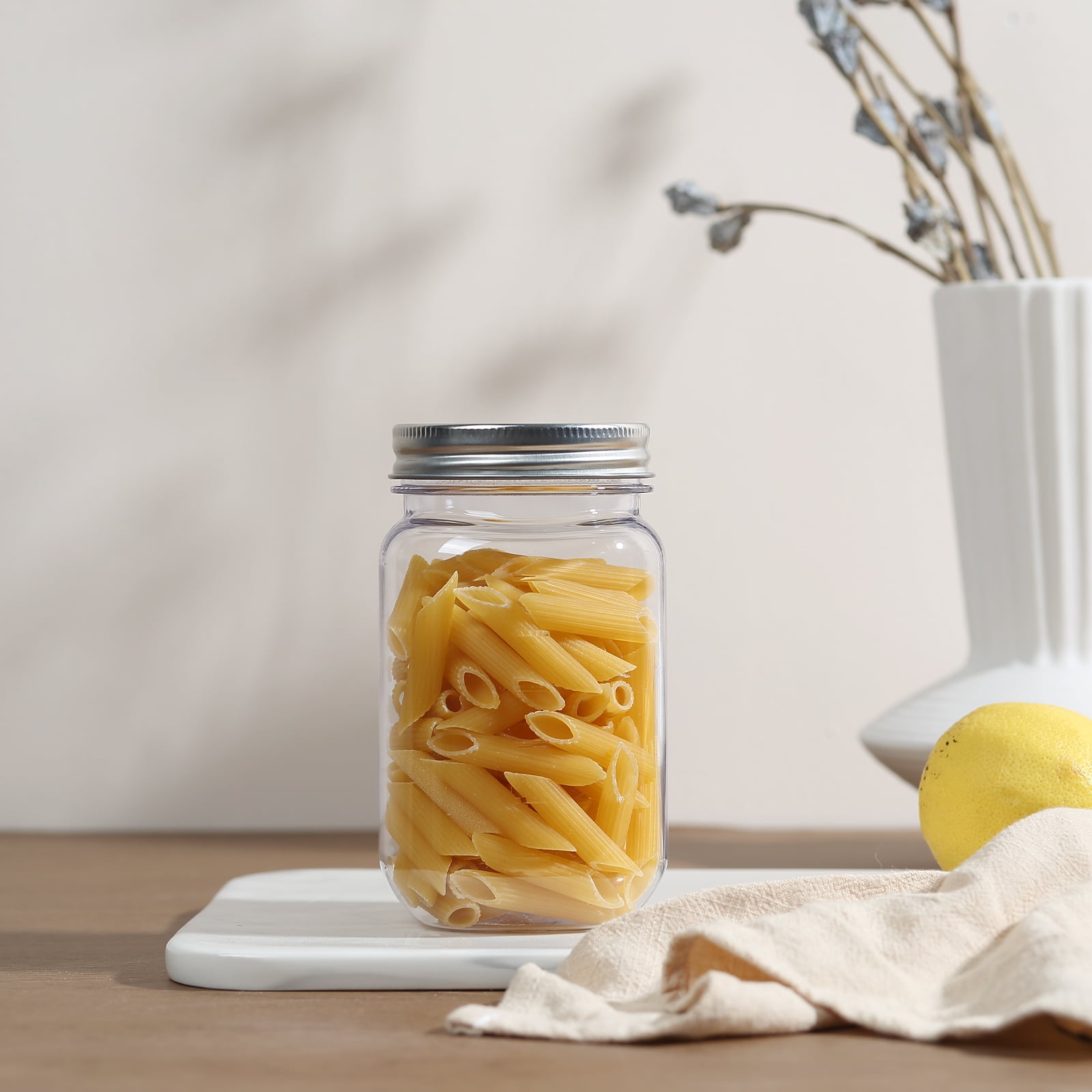 Novelinks 16 Ounce Plastic Jars with Lids Food Storage Containers 10 Pack Airtight Containers Clear Plastic Containers for Food - BPA Free,Silver