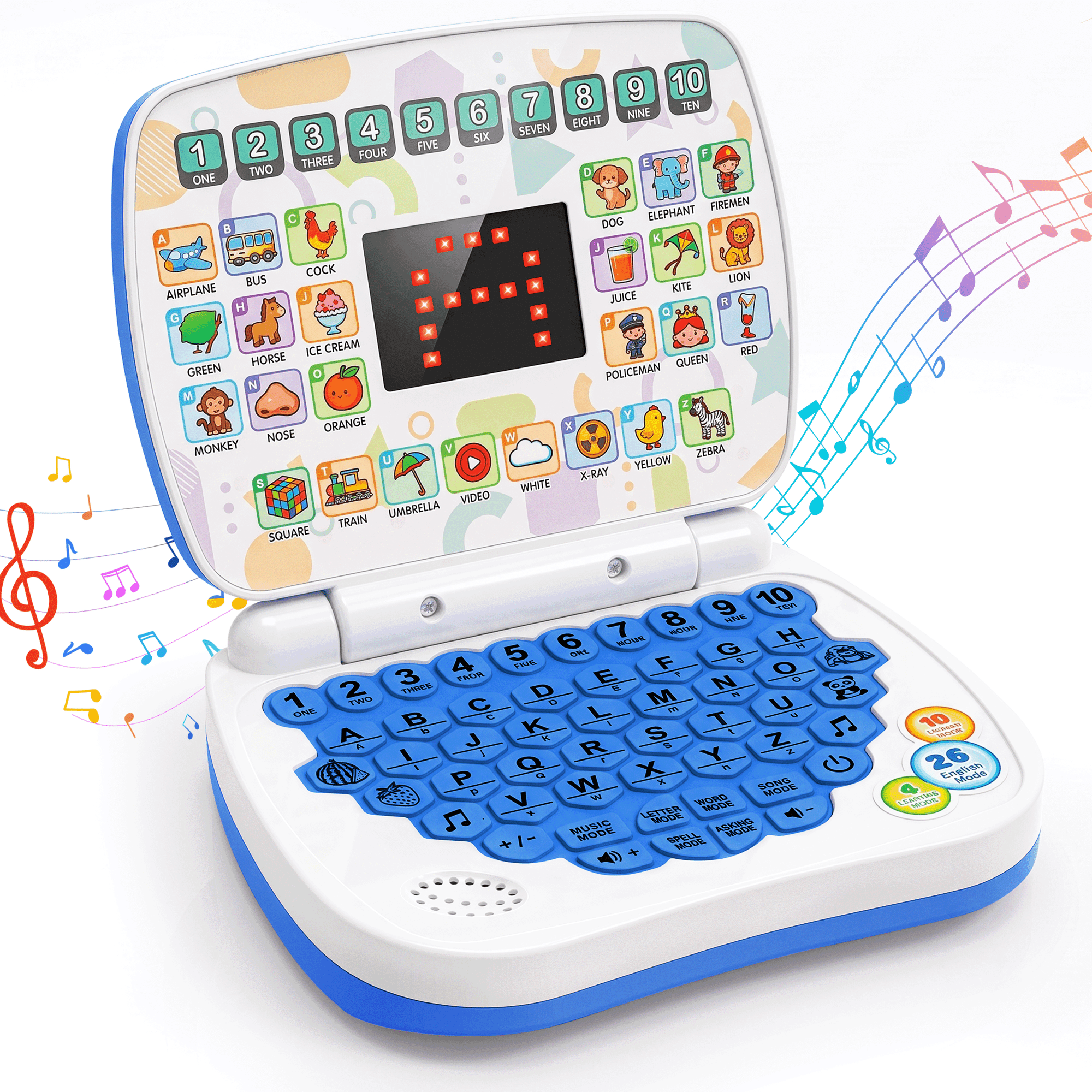 MYSPRI Montessori Learning Laptop for Toddler 1 2 3 Year Old Boys Girls, Touch Interactive Educational Toy with Music, Christmas Birthday Gifts for Kids Baby Age 12-18 Months, Blue