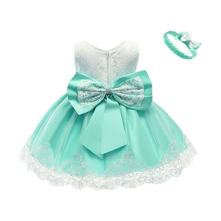 

Toddler Girls Dress Lace Bowknot Princess Wedding Formal Headband Set Infant Baby Cute Cartoon Soft Spring Summer Casual Gifts To Child Kids Clothes