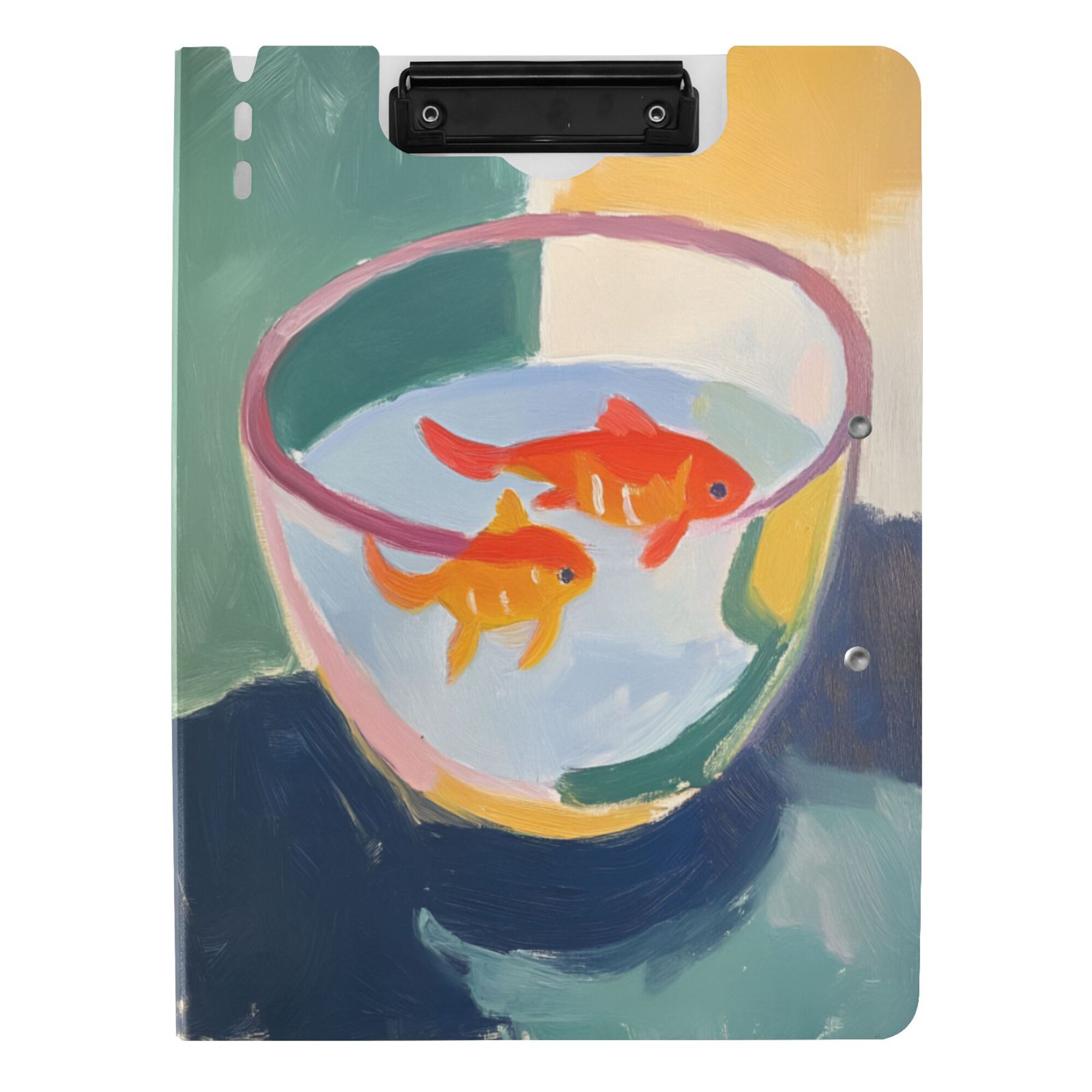 FORMRS A4 Clipboard Folder with Pen Holder Horizontal Foldable School Office Binder, Goldfish Bowl