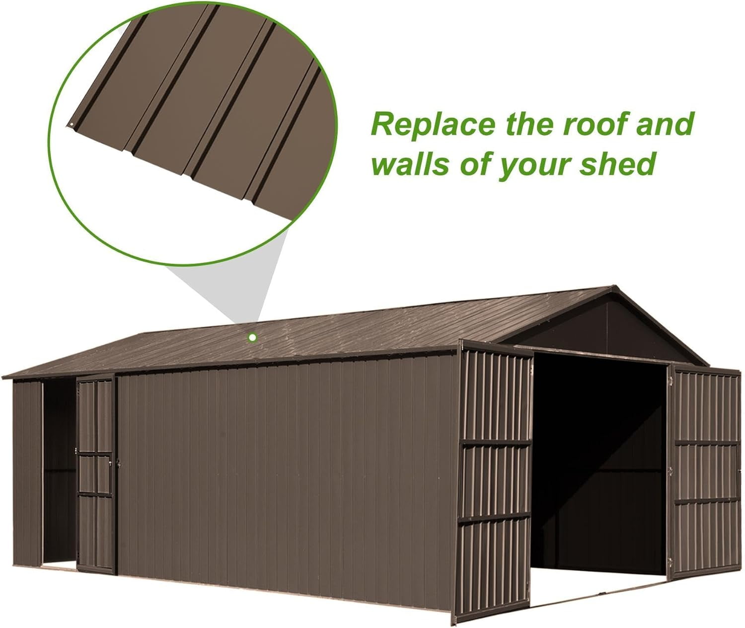 20 PCS Brown Corrugated Galvanized Metal Roofing Panels with 120 Steel Screws, Waterproof Rustproof Metal Siding for Pergola Gazebo Shed Garage