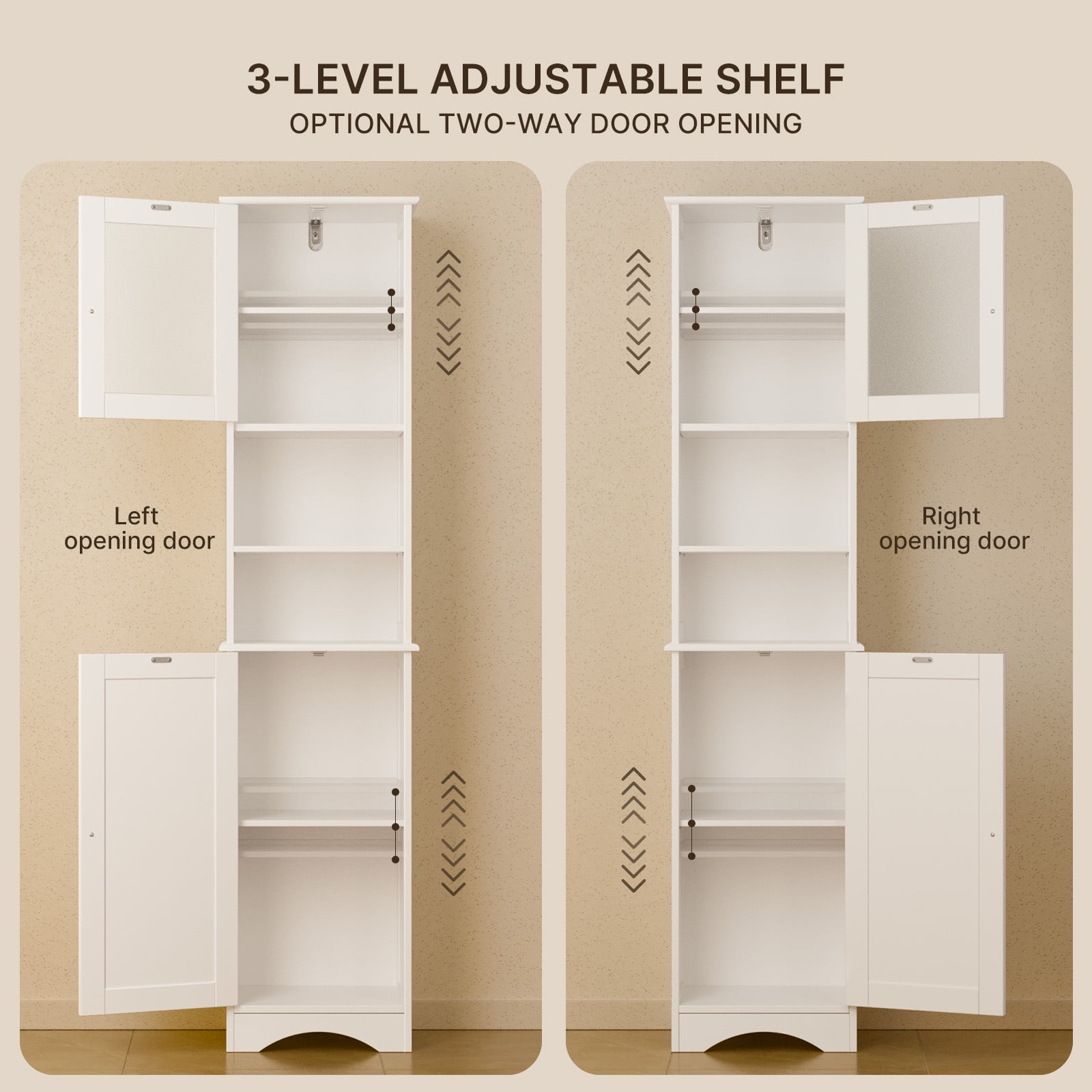 Tall Bathroom Storage Tower, 67.1" Bathroom Cabinet with Adjustable Shelves and Open Shelves for Bathroom, Living Room,White