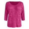thumbnail image 4 of Aihuaihua Women's Crochet Cover Up Tops Summer 3/4 Sleeve Hollow Out Off Shoulder Sweater Shirts Beach Swimsuit Coverup Hot Pink L, 4 of 5