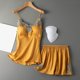thumbnail image 3 of Gibobby Conjunto de pijama con correa para el pecho para mujer, ropa de ocio de verano para el , Color sólido, con encaje (Amarillo, L), 3 of 4