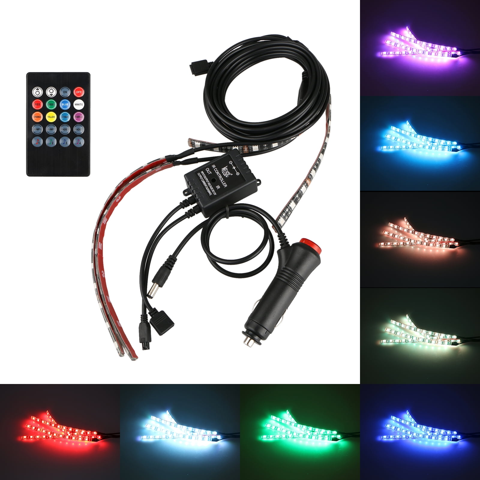 Eeekit Car Led Neon Light 4 Pack 8 Colors 12v Rgb 5050smd Waterproof Car Underglow Atmosphere Decoration Strip Lamp Fit For All Motorcycle Car Atv