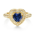 thumbnail image 2 of Gem Stone King 18K Yellow Gold Plated Silver Blue Created Sapphire and White Moissanite Heart Shape Ring for Women (1.42 Cttw, Size 8), 2 of 4