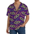 thumbnail image 3 of Xecao offers the Carnival Masks and Beads for Men's Casual Short-sleeved Shirt, a button-up collared shirt with a pocket, perfect for beach vacations and yacht travel in the X-Large size., 3 of 7