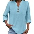 thumbnail image 6 of Taqqpue Womens 3/4 Sleeve T Shirts Plus Size Casual V Neck Buttons Tops Fall Loose Fit Solid Color Blouse Tops, 6 of 6
