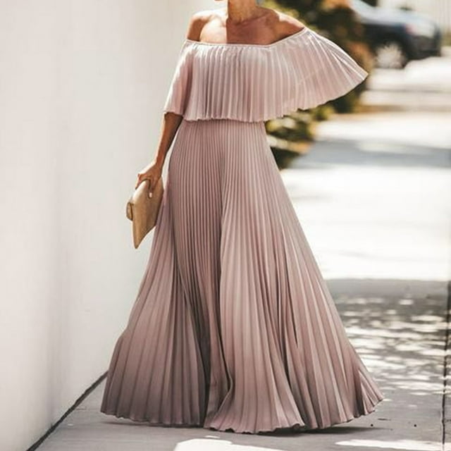 Gspmoly Robes pour Femmes, Mode Féminine Décontractée à Col Droit Aguichant, Robe en Mousseline à Épaules Dénudées, Robe de Cocktail Offres du Jour