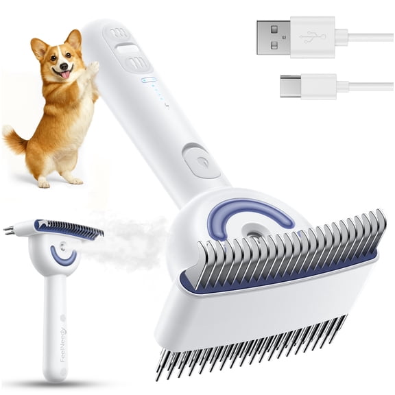 FeelNeedy 3 in 1 Dog Steam Brush for Shedding, Deshedding Undercoat Rake for Dogs, Cats, Double-Sided Dematting Comb, Pet Grooming Brush for Loose Hair and Tangles Removal