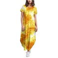 thumbnail image 1 of Vestidos de Verano de Manga Corta para Mujer Flor Impresión Vestido Largo Casual, Cuello Redondo con Bolsillos Top de Poliéster, 1 of 6
