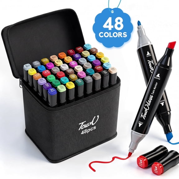 Atzeste 48 Colors Dual Tip Oil Based Paint Markers, Paint Pens(3mm & 6mm), Waterproof Ink Markers for Rock, Wood, Glass, Metal, Canvas, Fabric, DIY Art with Storage Bag
