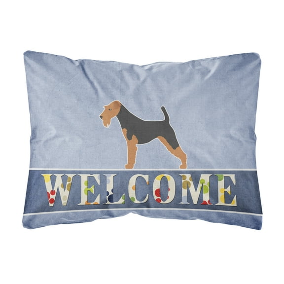 Carolines Treasures BB5561PW1216 Airedale Terrier Welcome Canvas Fabric Decorative Pillow, 12H x16W, multicolor