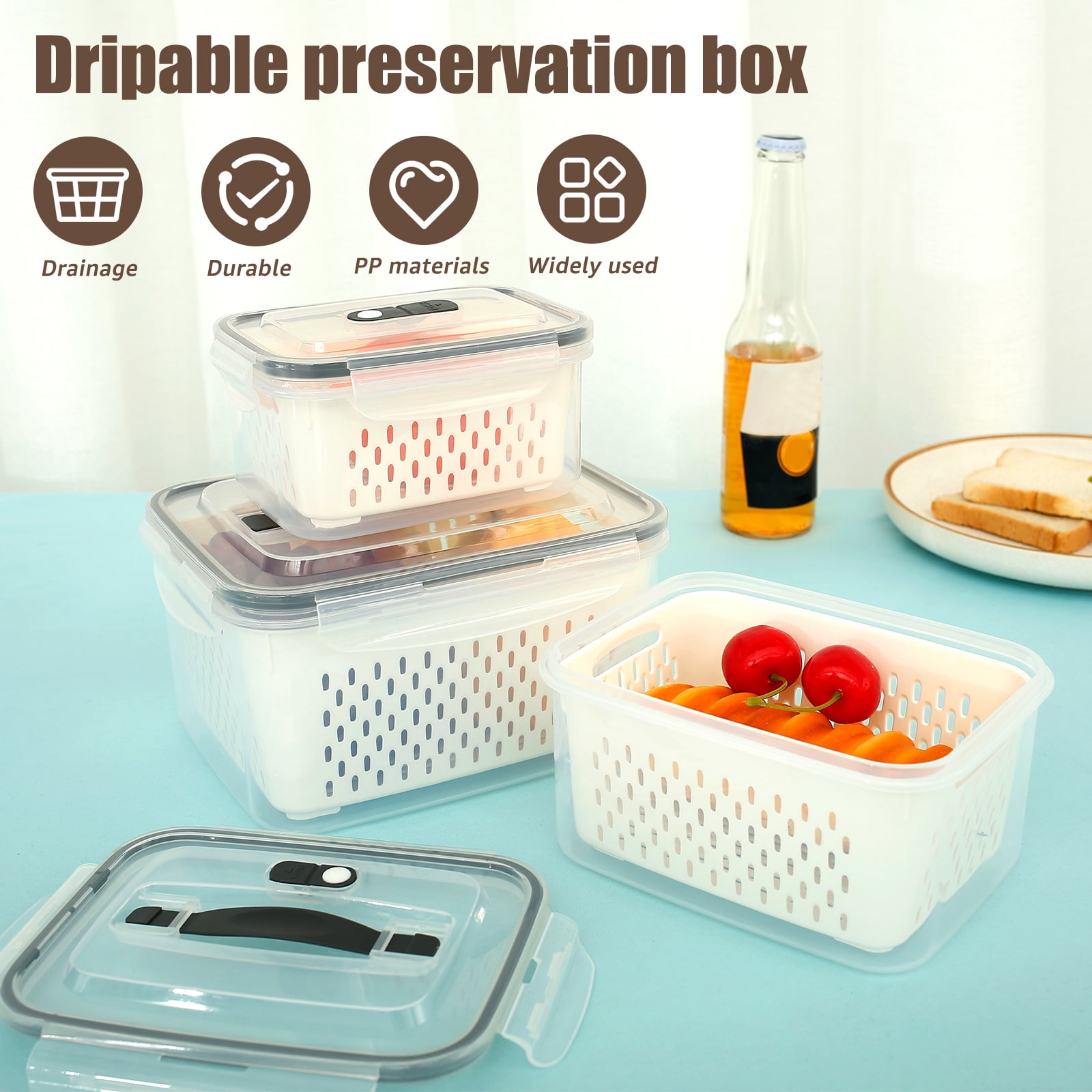 FOOYOO 5 Pcs Fruit Storage Containers for Fridge - Fruit Containers for Refrigerator with Removable Colander - Airtight Food Storage Container Keep Produce